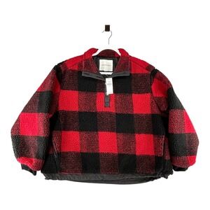 American Eagle Buffalo Plaid Sherpa‎ Fleece Oversized Sweatshirt Womens Small
